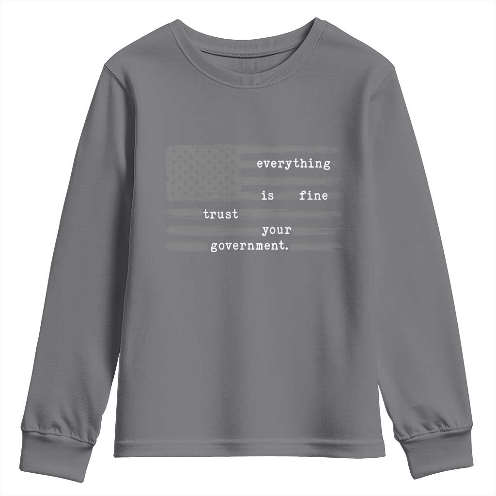 Everything is Fine Trust Your Government Youth Sweatshirt Funny Political Sarcastic American Flag