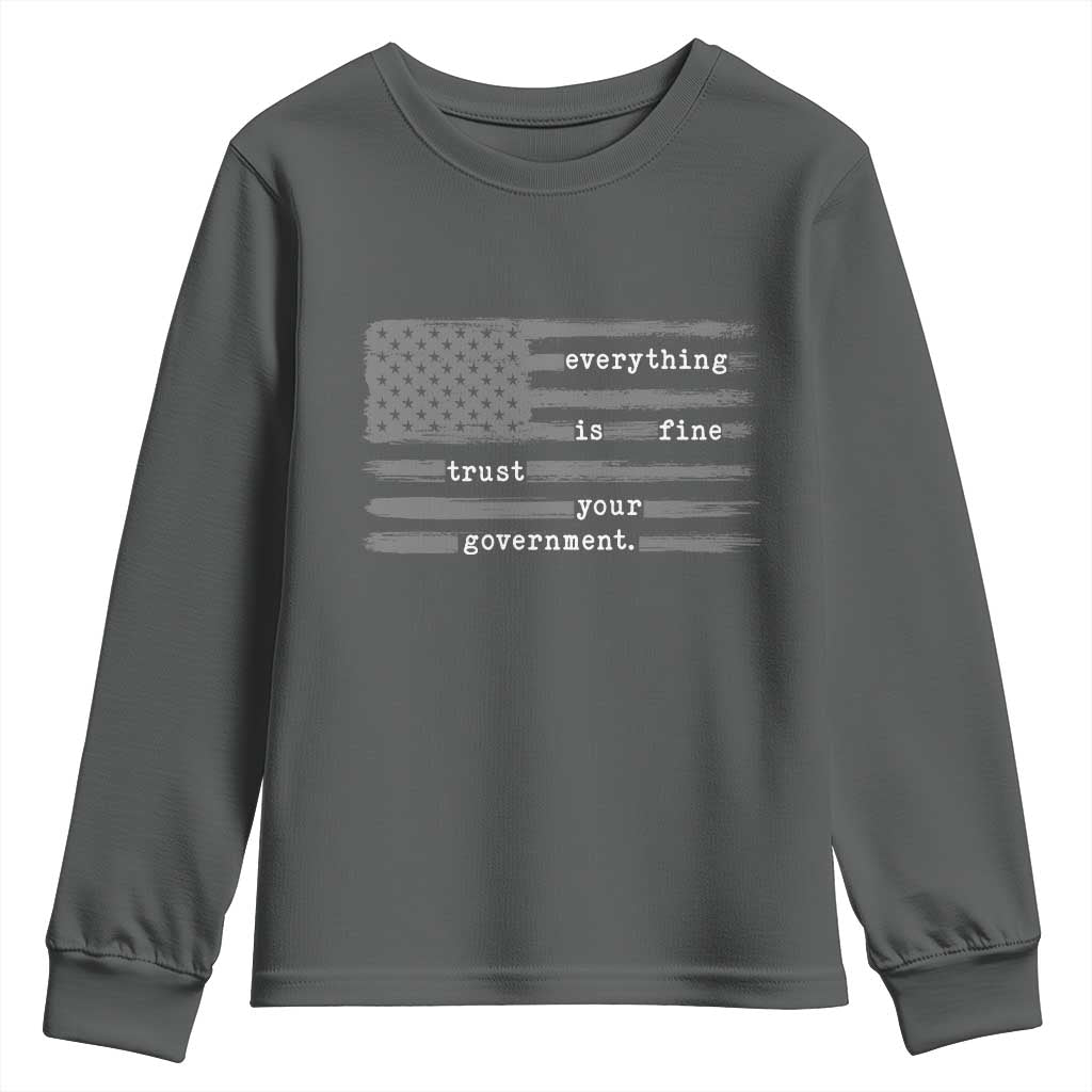 Everything is Fine Trust Your Government Youth Sweatshirt Funny Political Sarcastic American Flag