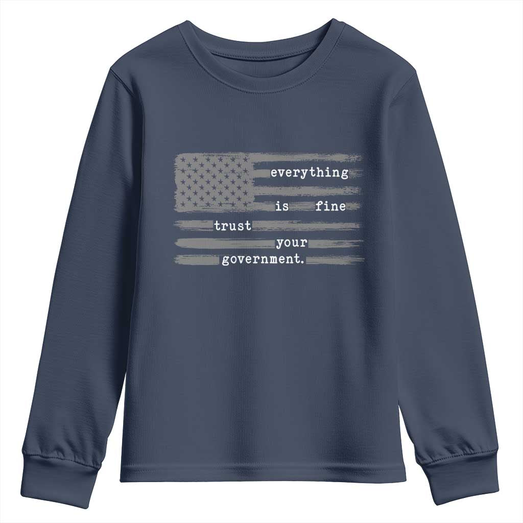 Everything is Fine Trust Your Government Youth Sweatshirt Funny Political Sarcastic American Flag