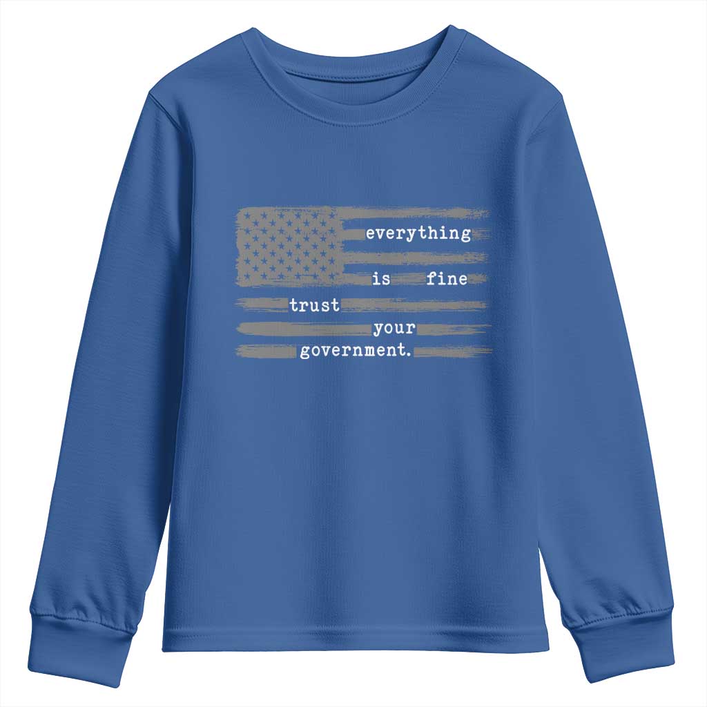 Everything is Fine Trust Your Government Youth Sweatshirt Funny Political Sarcastic American Flag
