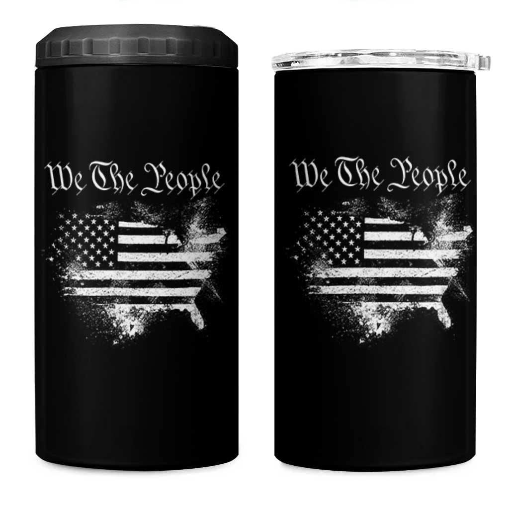 We The People 4 in 1 Can Cooler Tumbler Vintage Grunge American Flag 4th of July 1776
