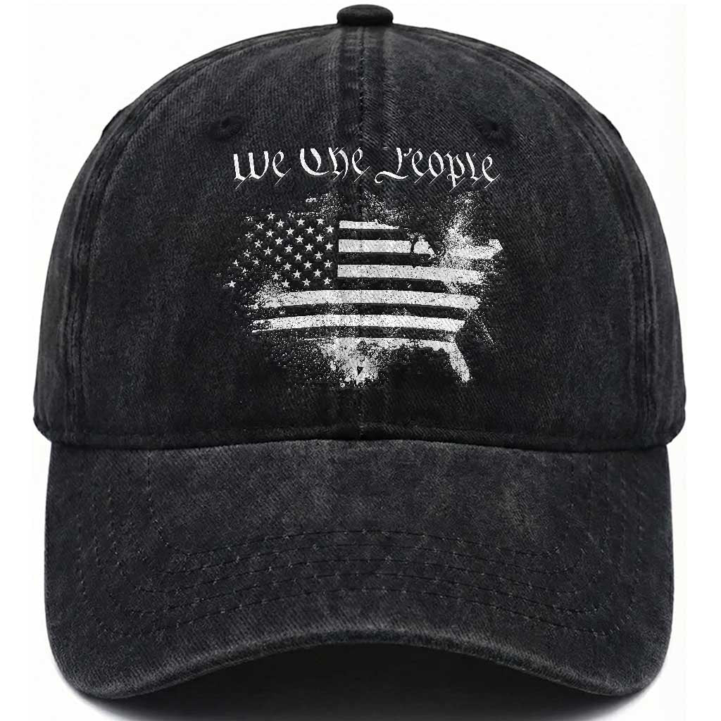 We The People Washed Cotton Baseball Cap Vintage Grunge American Flag 4th of July 1776
