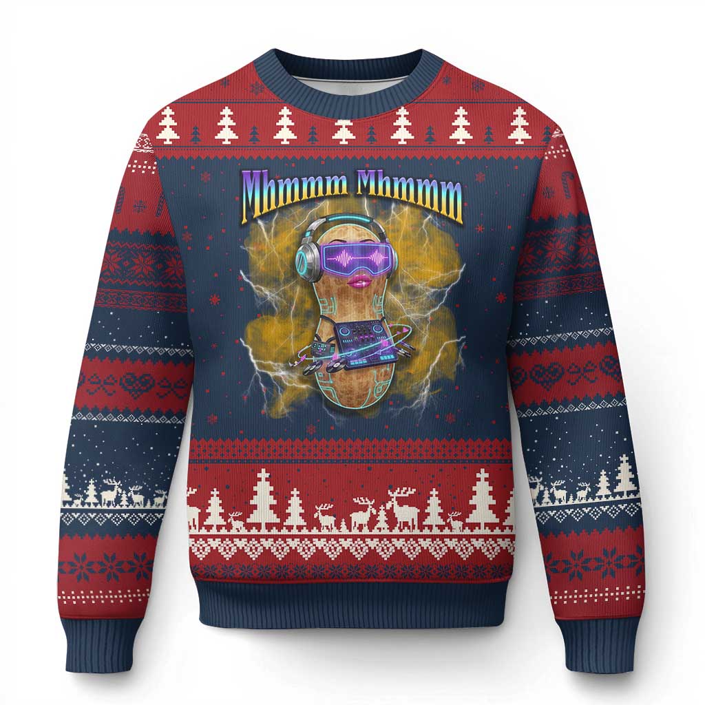 Funny Burnt Peanut Goop Ugly Christmas Sweater DJ Music Meme