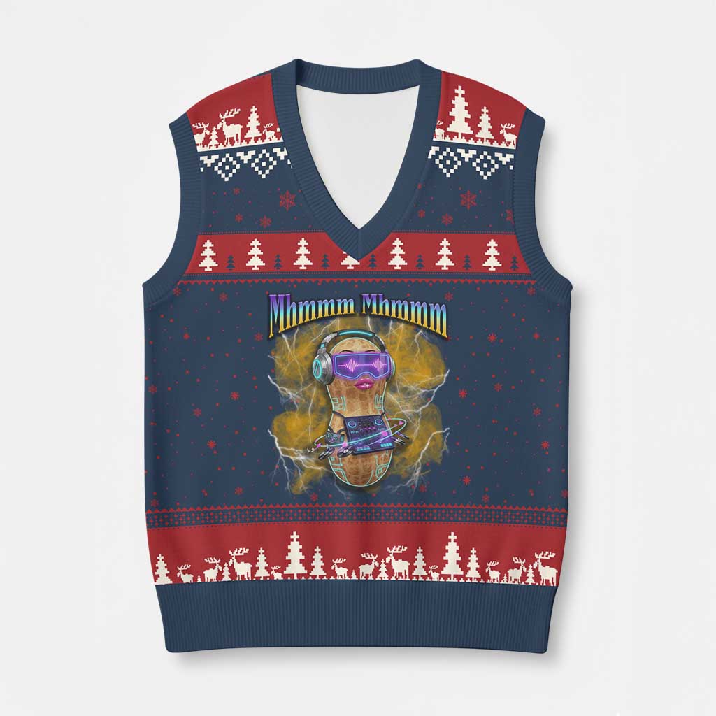 Funny Burnt Peanut Goop V-Neck Knit Sweater Vest DJ Music Meme
