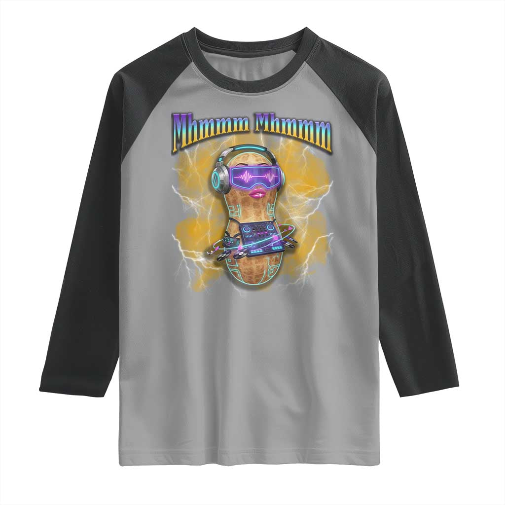 Funny Burnt Peanut Goop Raglan Shirt DJ Music Meme