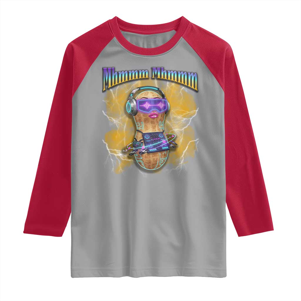Funny Burnt Peanut Goop Raglan Shirt DJ Music Meme