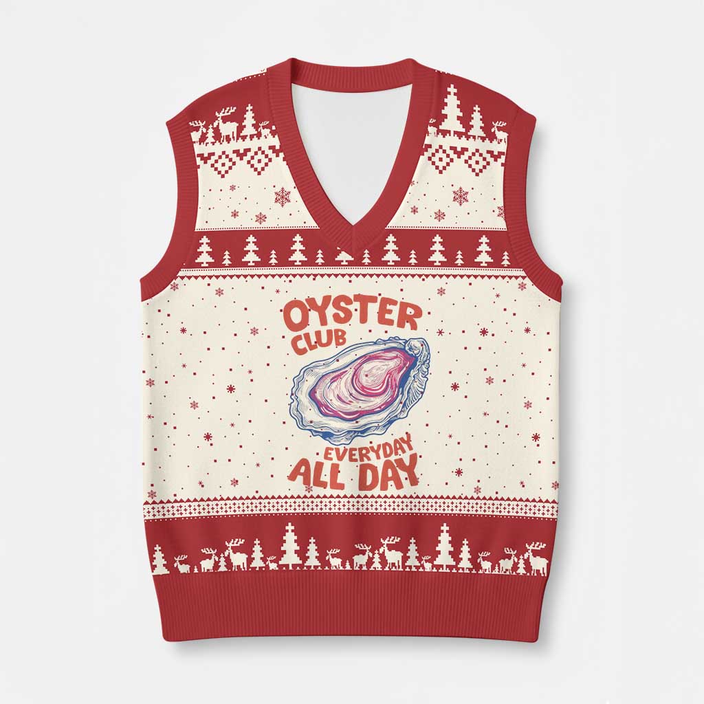 Oyster Club V-Neck Knit Sweater Vest Retro Summer Beach Vacation Gift
