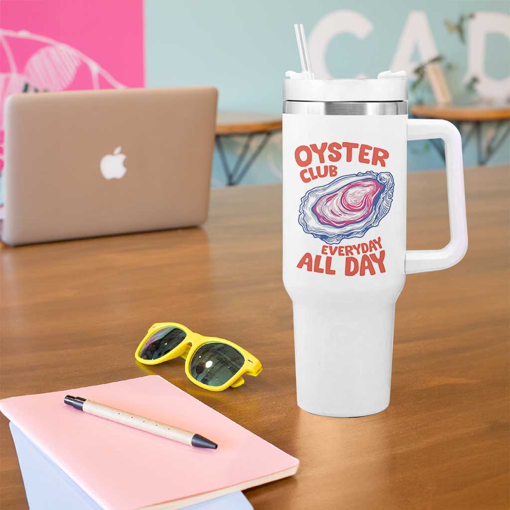 Oyster Club Tumbler With Handle Retro Summer Beach Vacation Gift