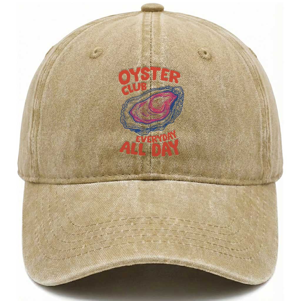 Oyster Club Washed Cotton Baseball Cap Retro Summer Beach Vacation Gift