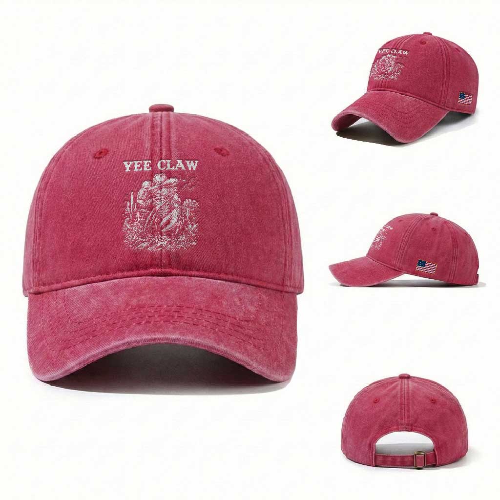 Yee Claw Lobster Washed Cotton Baseball Cap Funny Crawfish Western Meme