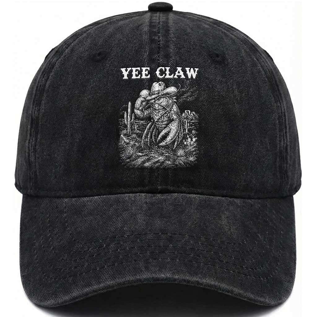 Yee Claw Lobster Washed Cotton Baseball Cap Funny Crawfish Western Meme