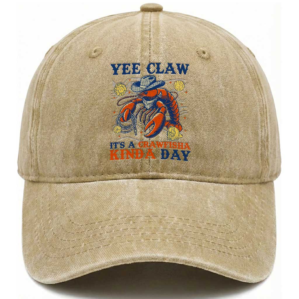 Yee Claw Lobster Washed Cotton Baseball Cap It's a Crawfish Kinda Day Summer Beach Vaction Gift