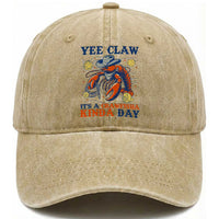 Yee Claw Lobster Washed Cotton Baseball Cap It's a Crawfish Kinda Day Summer Beach Vaction Gift