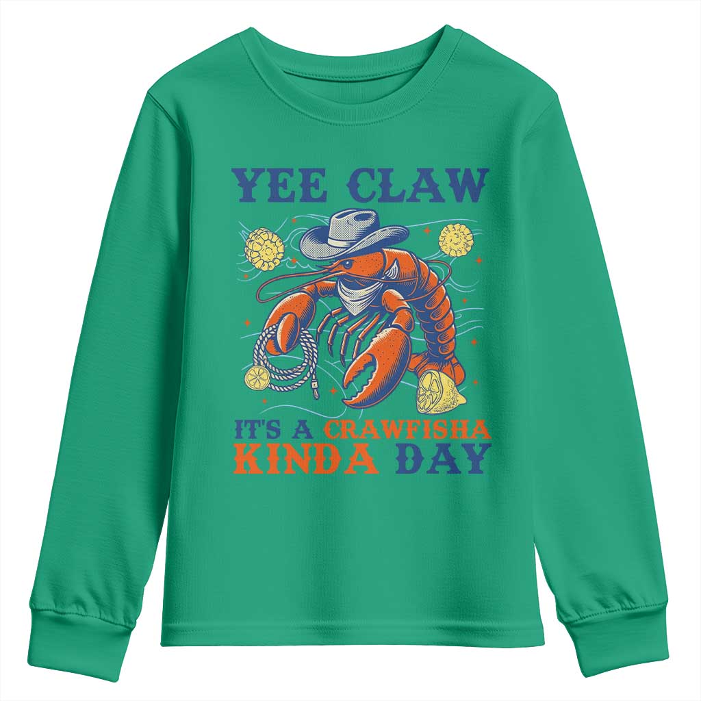 Yee Claw Lobster Youth Sweatshirt It's a Crawfish Kinda Day Summer Beach Vaction Gift