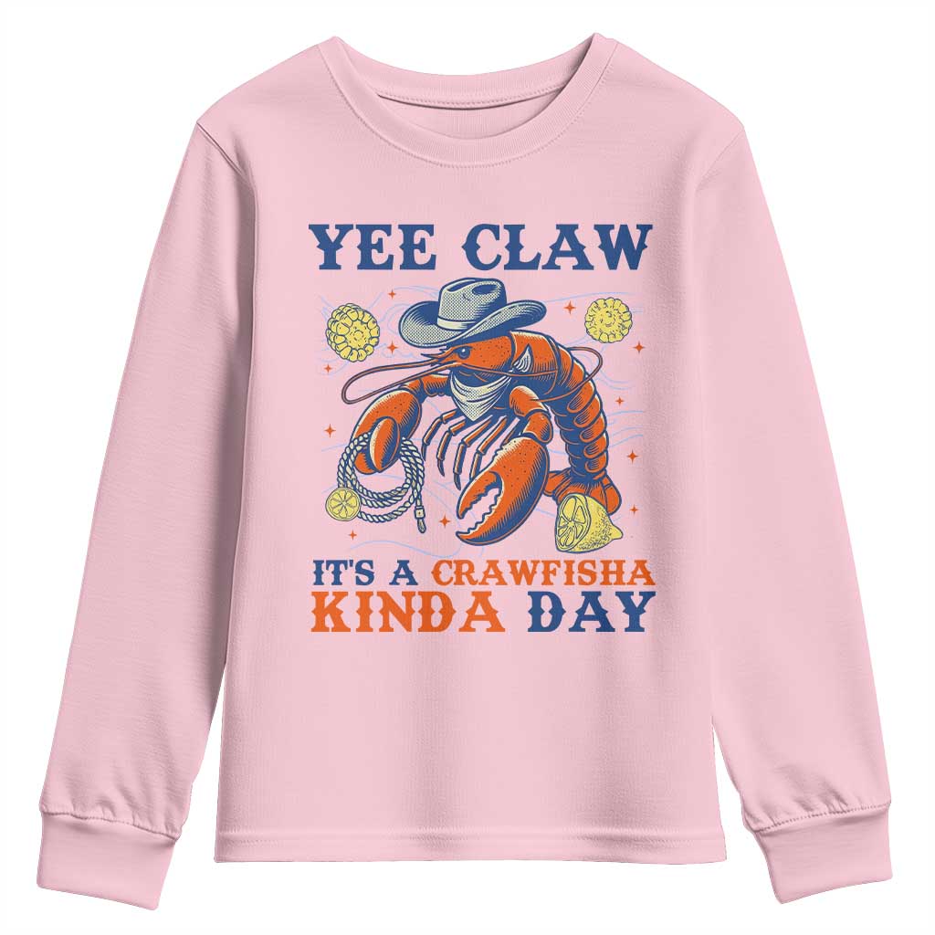 Yee Claw Lobster Youth Sweatshirt It's a Crawfish Kinda Day Summer Beach Vaction Gift
