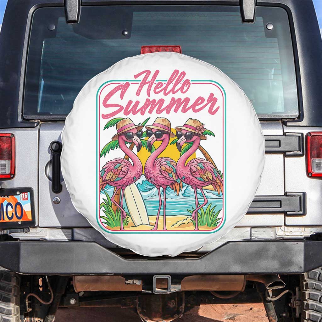 Summer Flamingo Pink Spare Tire Cover Tropical Palm Tree Beach Vacation