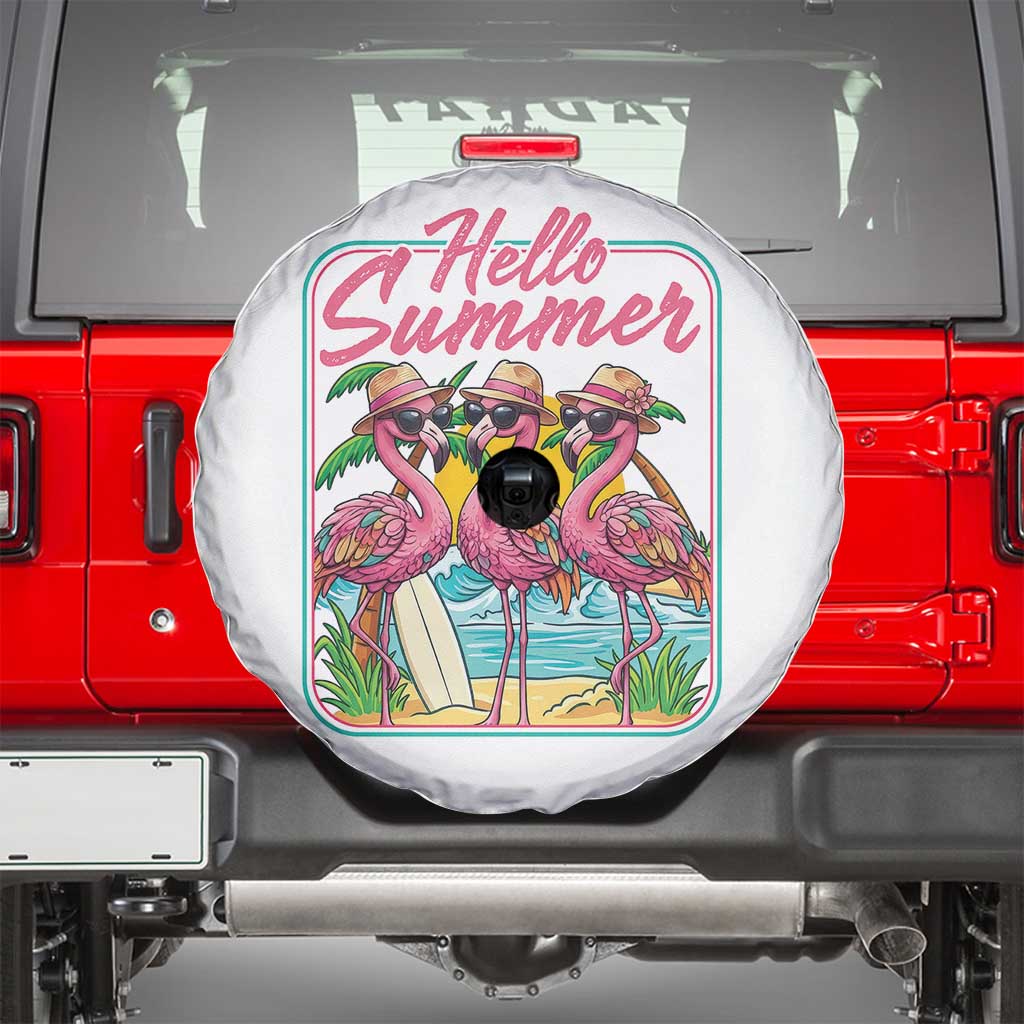 Summer Flamingo Pink Spare Tire Cover Tropical Palm Tree Beach Vacation