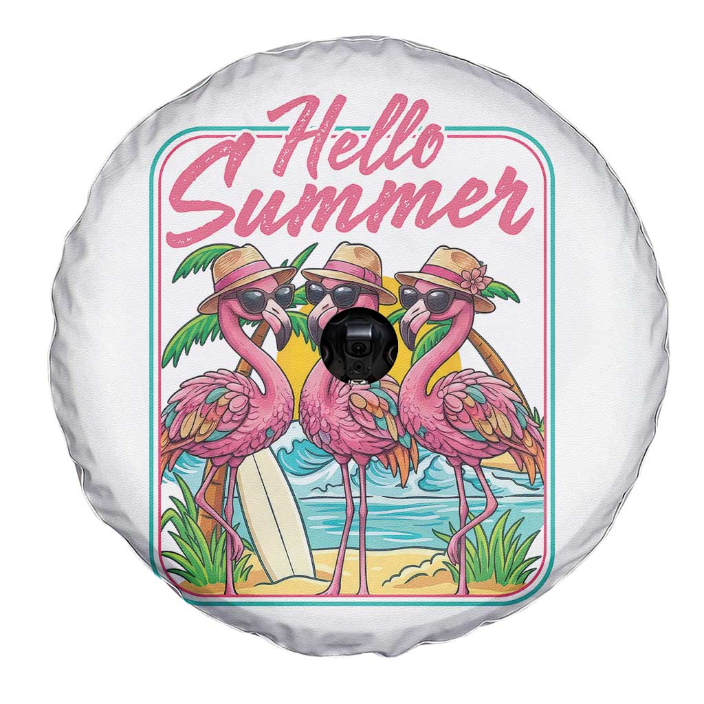 Summer Flamingo Pink Spare Tire Cover Tropical Palm Tree Beach Vacation