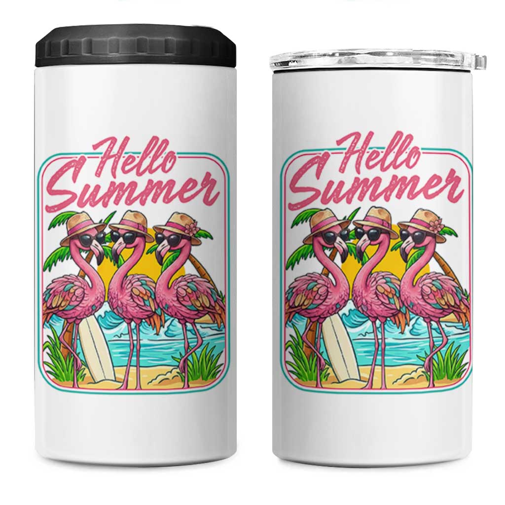 Summer Flamingo Pink 4 in 1 Can Cooler Tumbler Tropical Palm Tree Beach Vacation