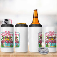 Summer Flamingo Pink 4 in 1 Can Cooler Tumbler Tropical Palm Tree Beach Vacation