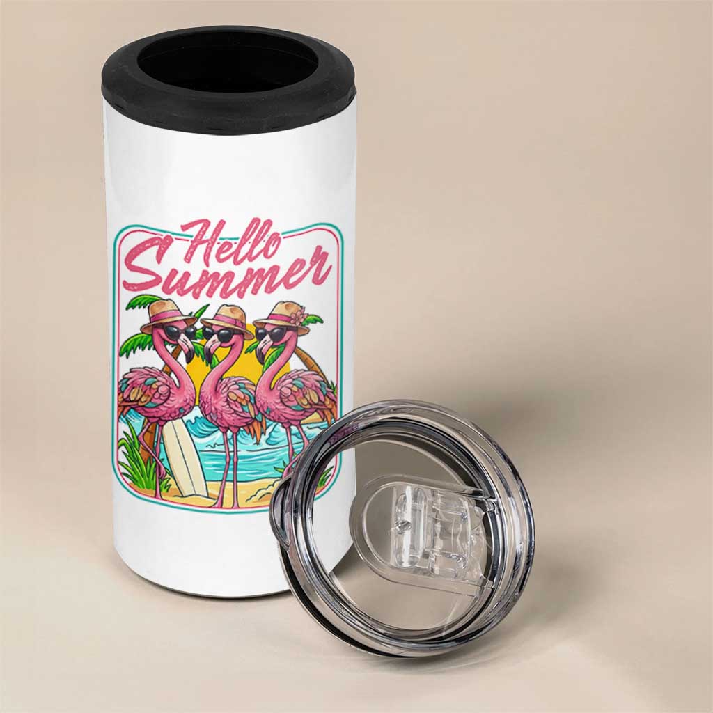Summer Flamingo Pink 4 in 1 Can Cooler Tumbler Tropical Palm Tree Beach Vacation