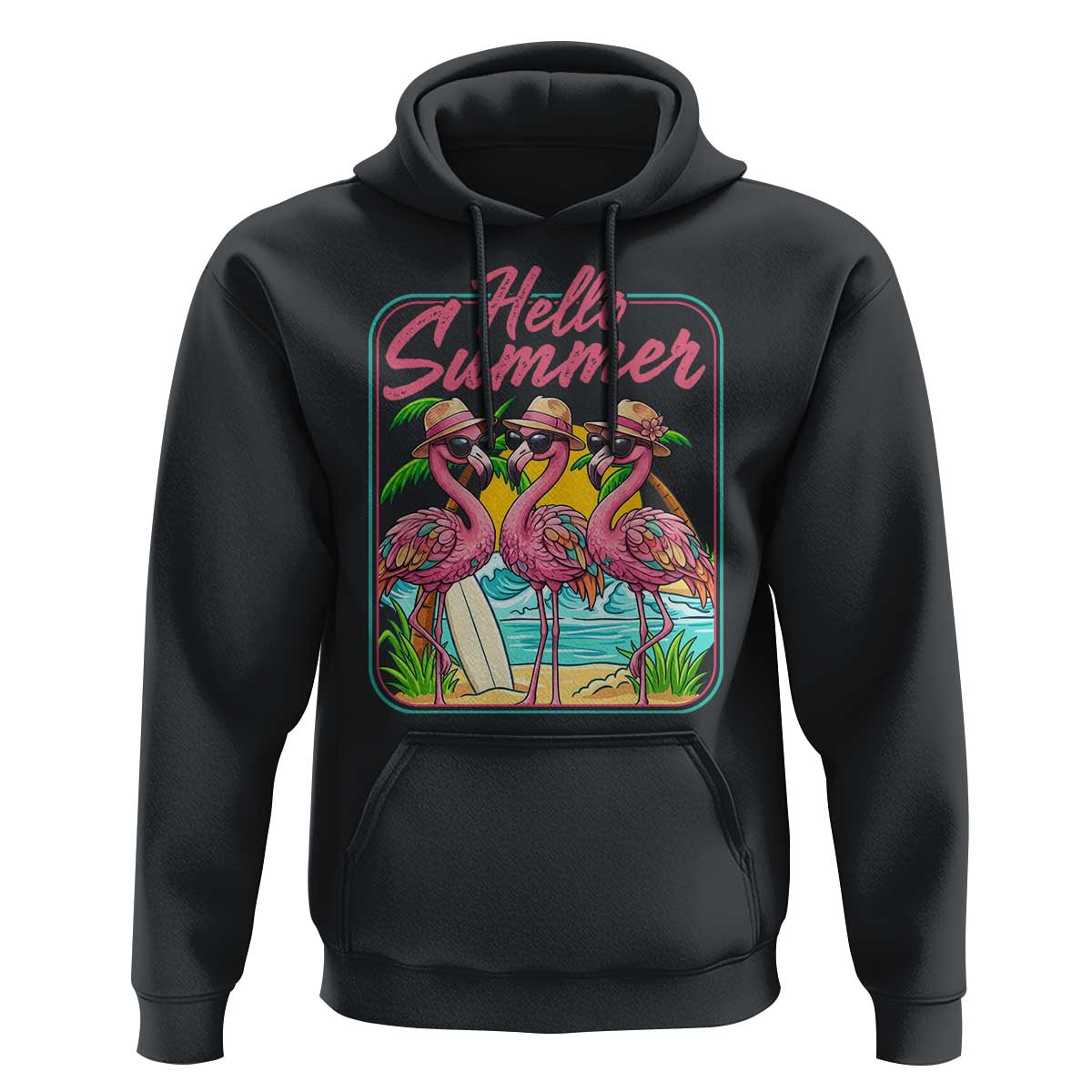Summer Flamingo Pink Hoodie Tropical Palm Tree Beach Vacation