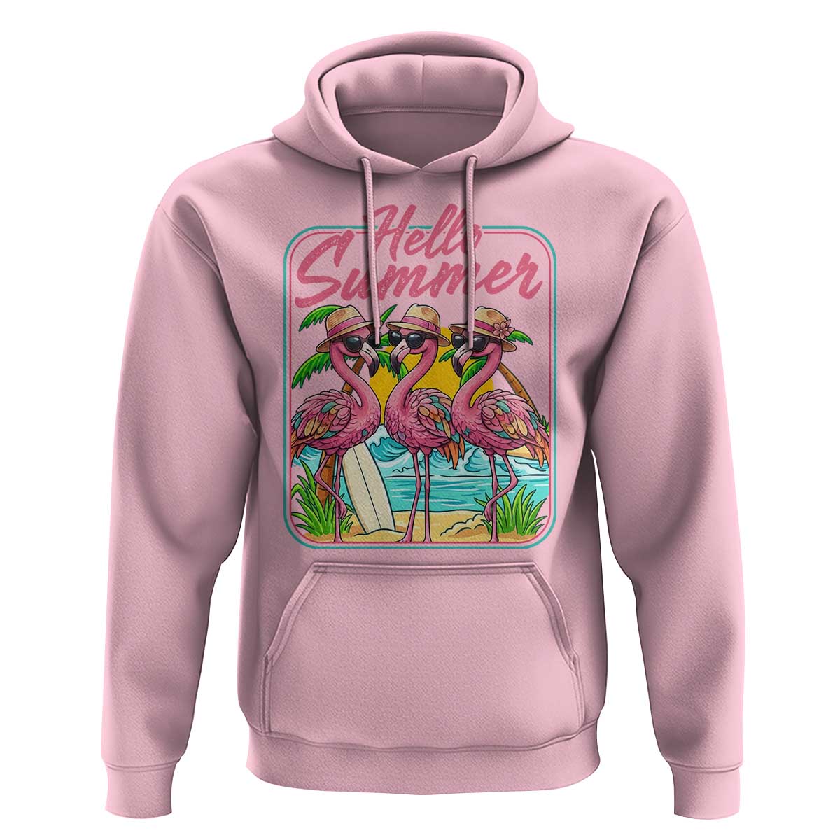 Summer Flamingo Pink Hoodie Tropical Palm Tree Beach Vacation