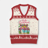Summer Flamingo Pink V-Neck Knit Sweater Vest Tropical Palm Tree Beach Vacation