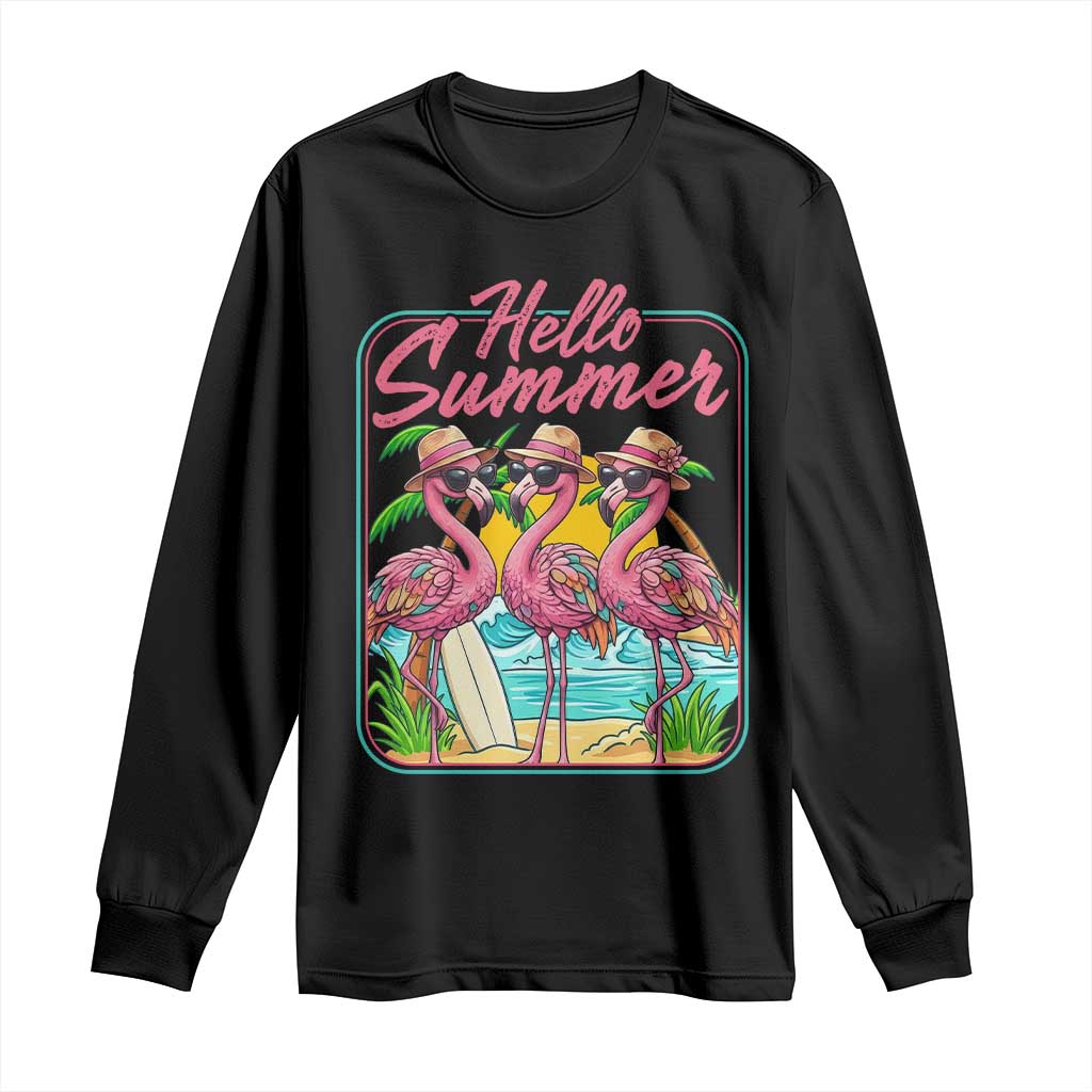 Summer Flamingo Pink Long Sleeve Shirt Tropical Palm Tree Beach Vacation
