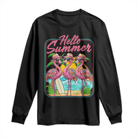 Summer Flamingo Pink Long Sleeve Shirt Tropical Palm Tree Beach Vacation