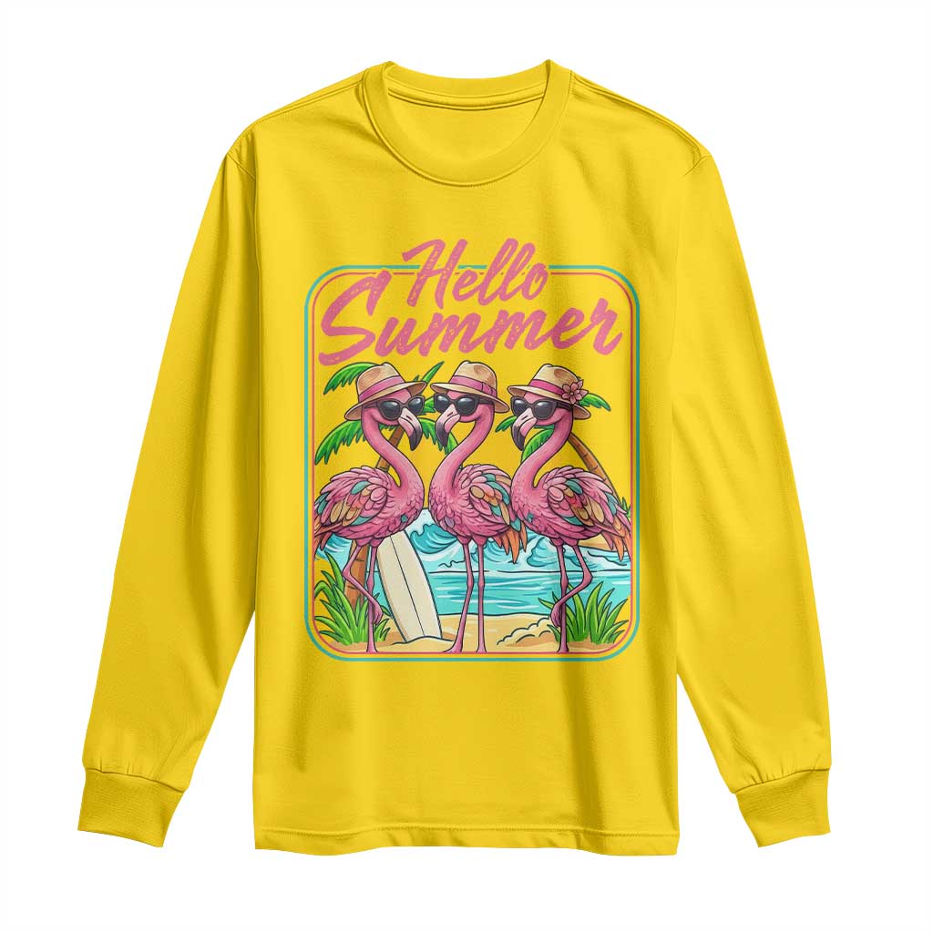 Summer Flamingo Pink Long Sleeve Shirt Tropical Palm Tree Beach Vacation