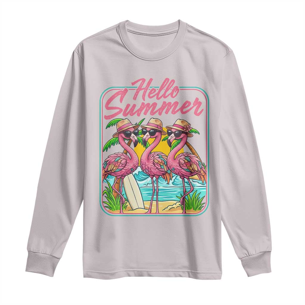 Summer Flamingo Pink Long Sleeve Shirt Tropical Palm Tree Beach Vacation