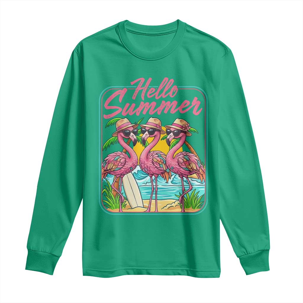 Summer Flamingo Pink Long Sleeve Shirt Tropical Palm Tree Beach Vacation