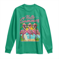 Summer Flamingo Pink Long Sleeve Shirt Tropical Palm Tree Beach Vacation
