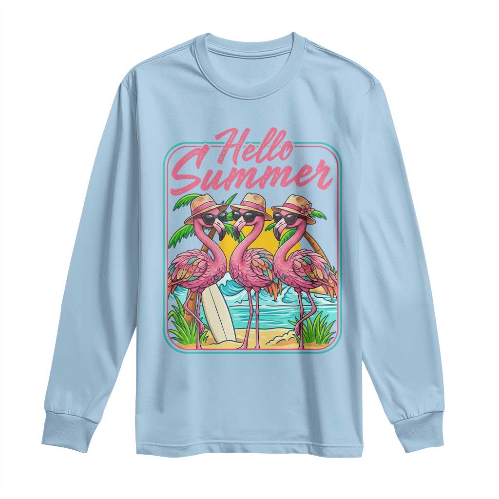 Summer Flamingo Pink Long Sleeve Shirt Tropical Palm Tree Beach Vacation