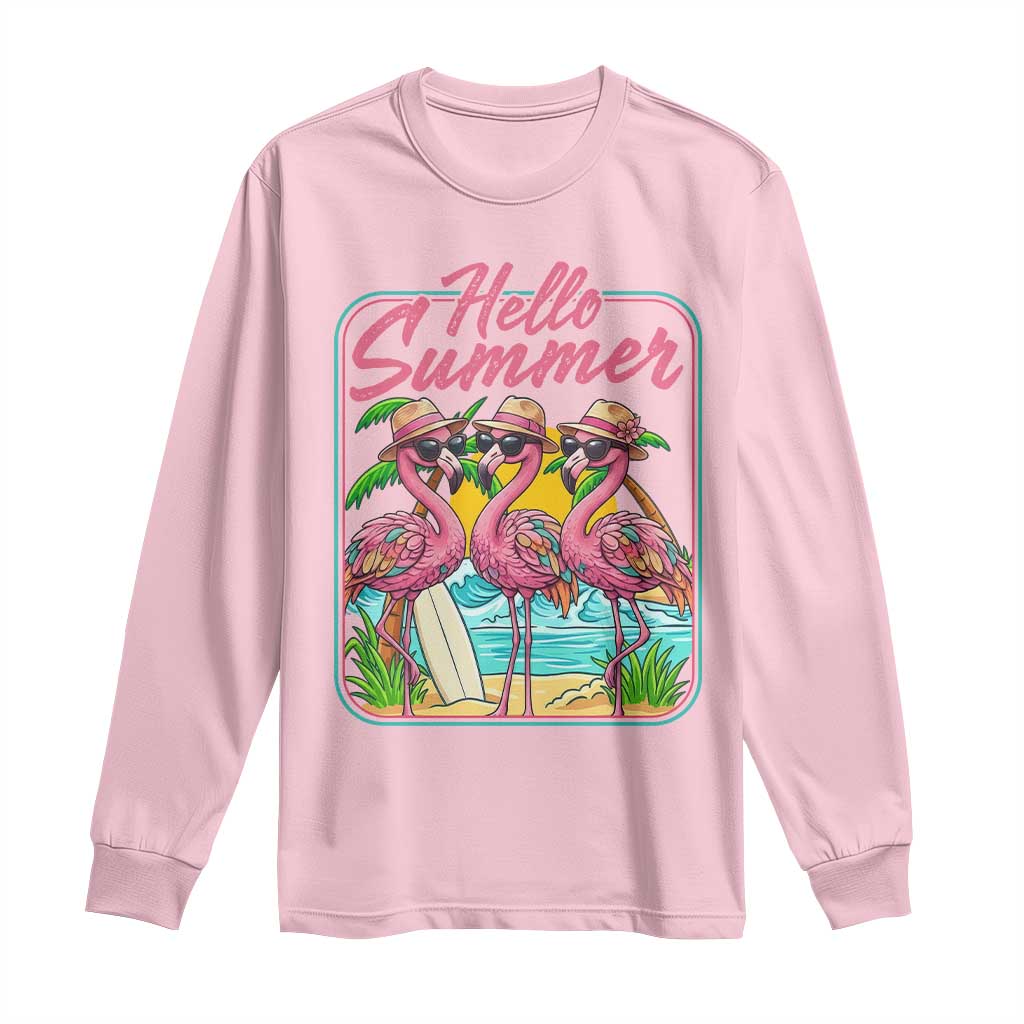 Summer Flamingo Pink Long Sleeve Shirt Tropical Palm Tree Beach Vacation