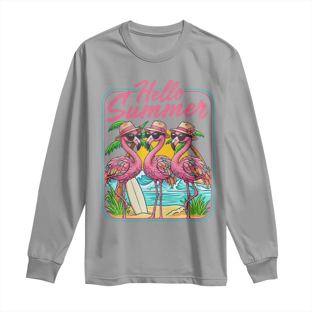Summer Flamingo Pink Long Sleeve Shirt Tropical Palm Tree Beach Vacation