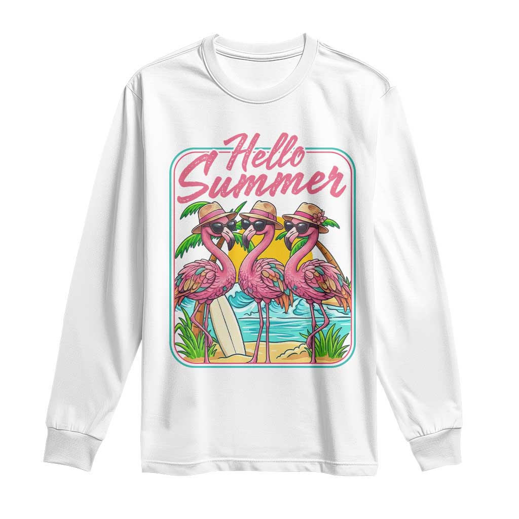 Summer Flamingo Pink Long Sleeve Shirt Tropical Palm Tree Beach Vacation