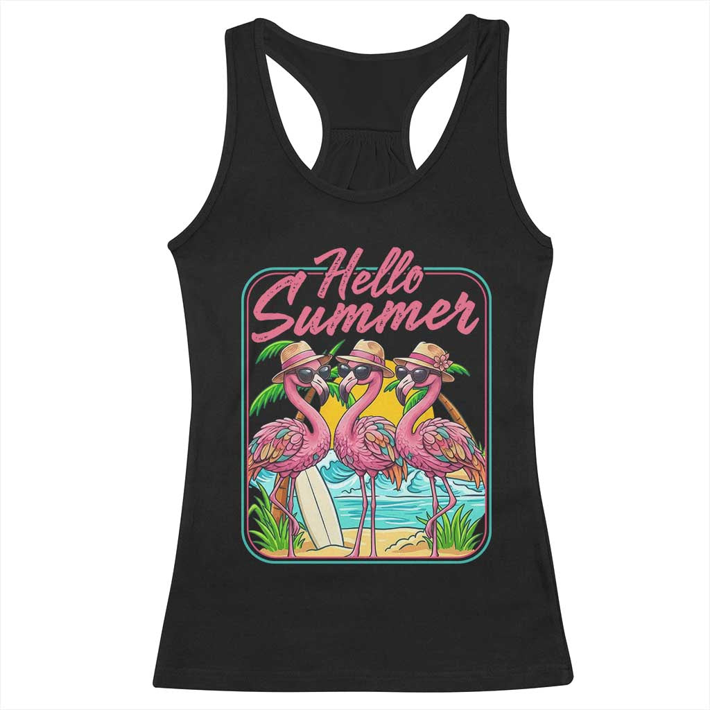Summer Flamingo Pink Racerback Tank Top Tropical Palm Tree Beach Vacation