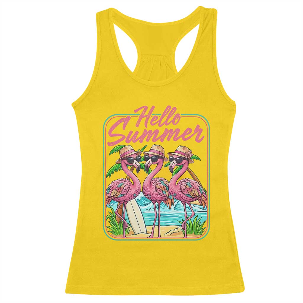 Summer Flamingo Pink Racerback Tank Top Tropical Palm Tree Beach Vacation