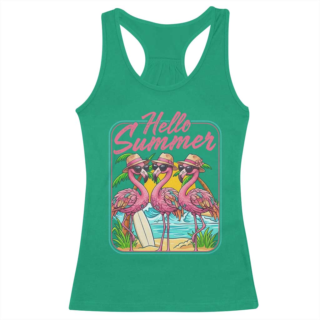 Summer Flamingo Pink Racerback Tank Top Tropical Palm Tree Beach Vacation