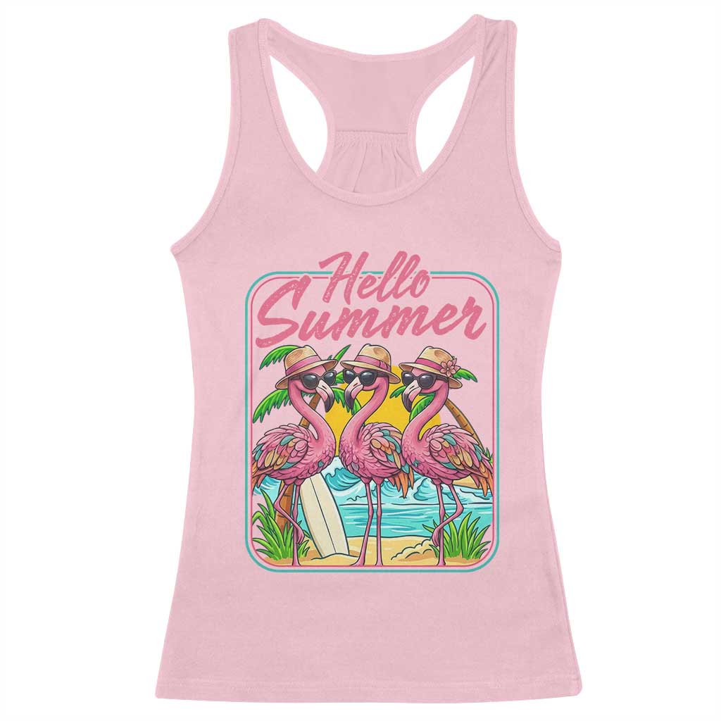 Summer Flamingo Pink Racerback Tank Top Tropical Palm Tree Beach Vacation