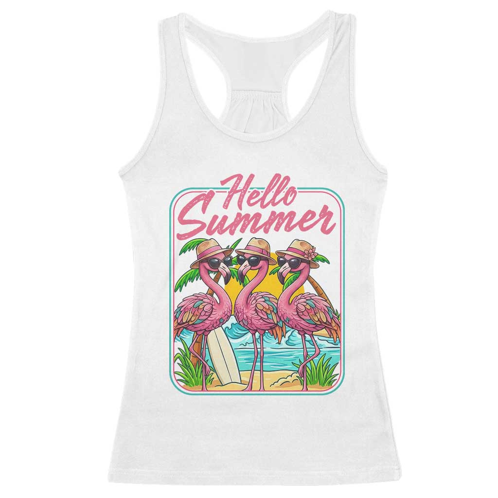Summer Flamingo Pink Racerback Tank Top Tropical Palm Tree Beach Vacation