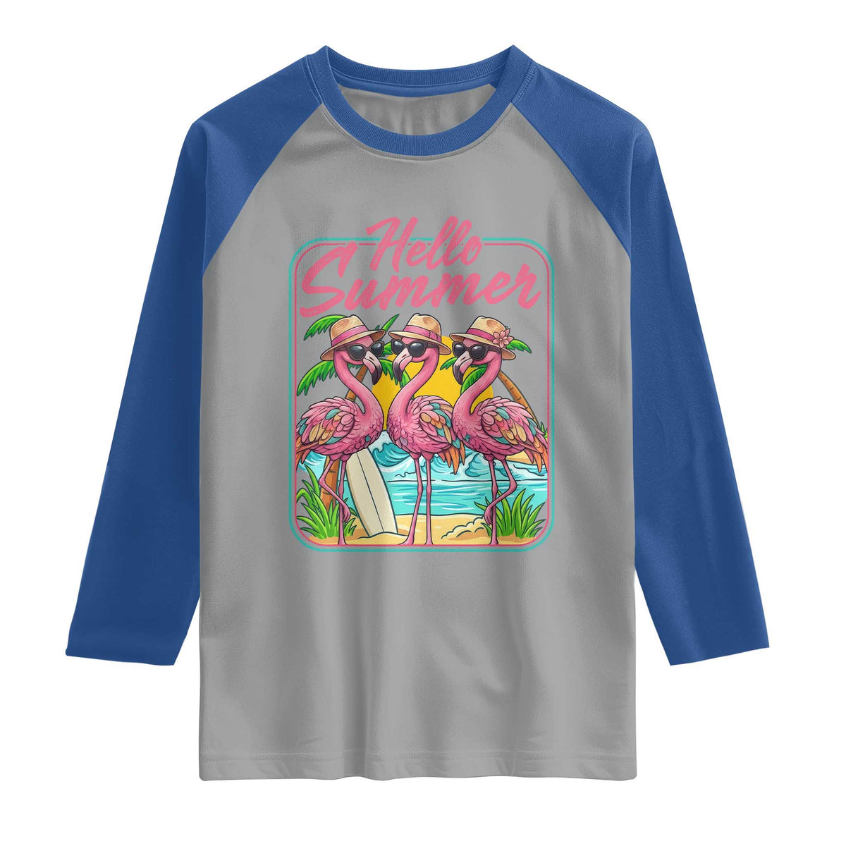 Summer Flamingo Pink Raglan Shirt Tropical Palm Tree Beach Vacation