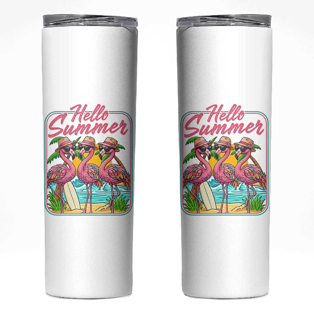 Summer Flamingo Pink Skinny Tumbler Tropical Palm Tree Beach Vacation