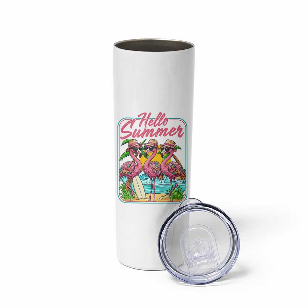 Summer Flamingo Pink Skinny Tumbler Tropical Palm Tree Beach Vacation