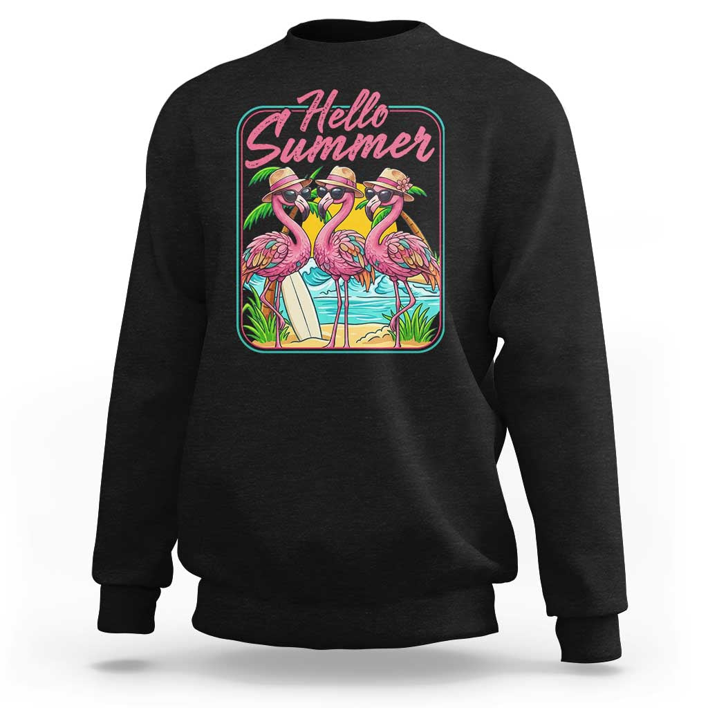 Summer Flamingo Pink Sweatshirt Tropical Palm Tree Beach Vacation