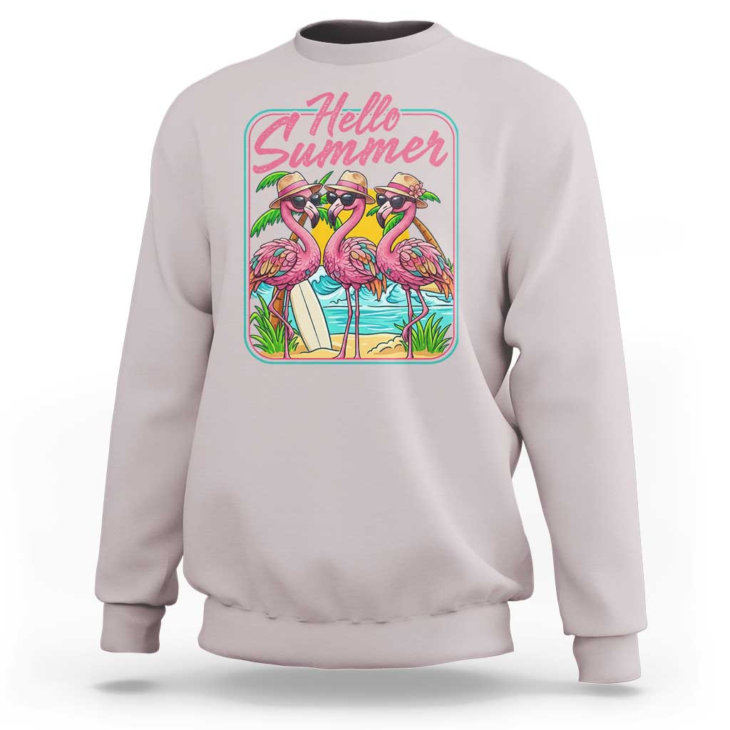 Summer Flamingo Pink Sweatshirt Tropical Palm Tree Beach Vacation