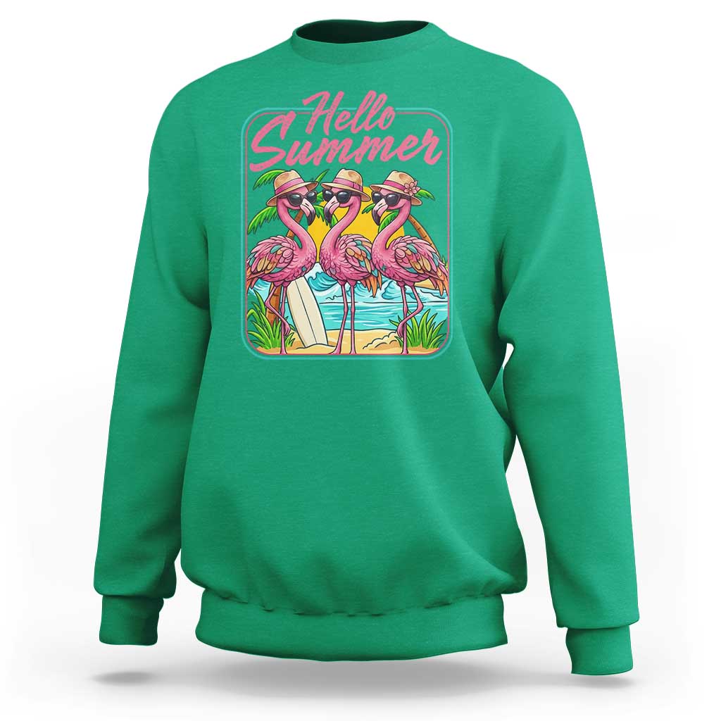 Summer Flamingo Pink Sweatshirt Tropical Palm Tree Beach Vacation
