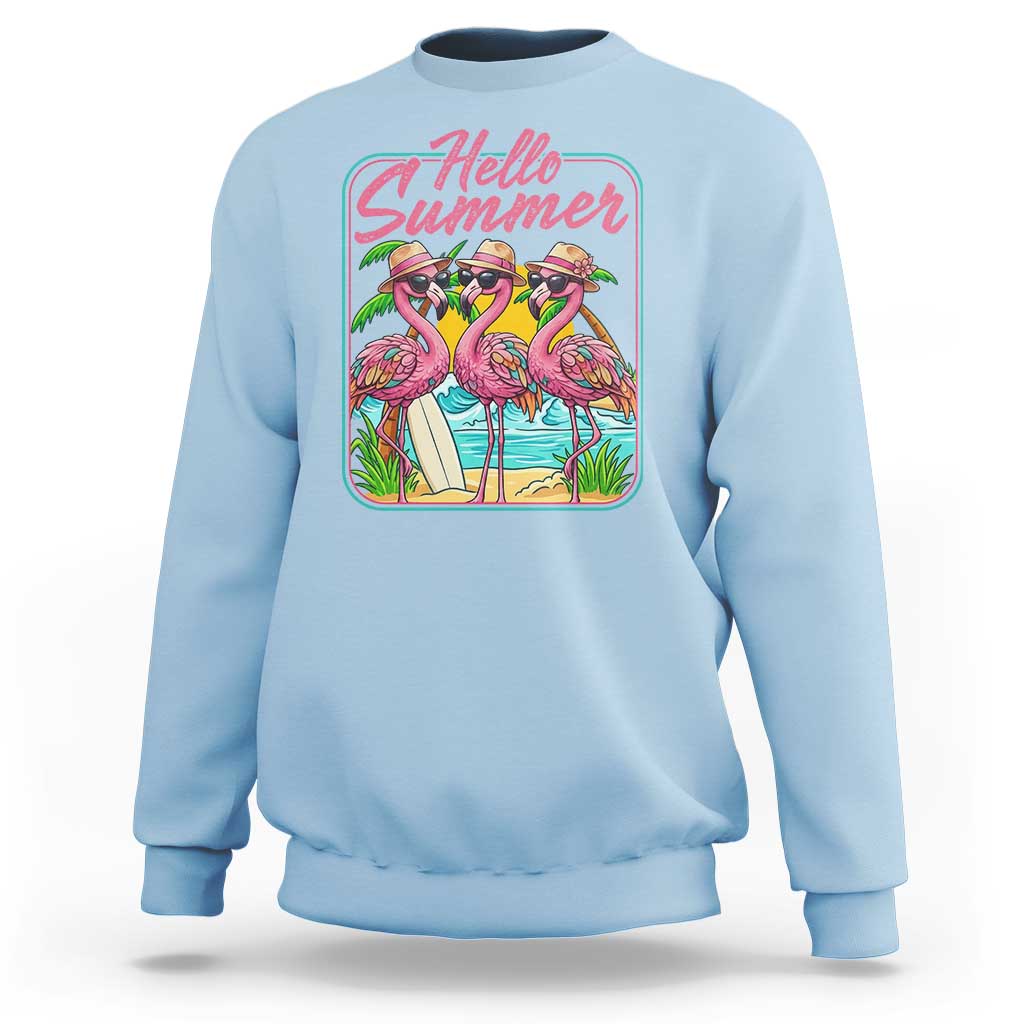 Summer Flamingo Pink Sweatshirt Tropical Palm Tree Beach Vacation